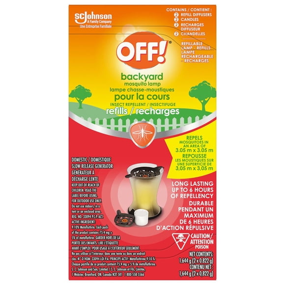 OFF! Backyard Insect and Mosquito Repellent Lamp Refills, Ideal for Camping and Outdoors, Up to 6 Hours of Protection, Canadian Print, 2 Diffuser Refills