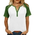 thumbnail image 2 of HongQid Womens V Neck Basic Tops Color Block Tunic T Shirts Summer Short Sleeve Casual Henley Cotton Tees Shirts, 2 of 8
