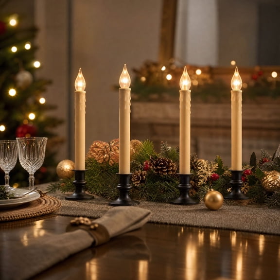 Timer‑Controlled Flameless LED Taper Candle, 6H ON 18H OFF Automatic Cycle Long Stick Candle with Dripping Wax Effect and Built‑in Base, Battery‑Operated for Christmas Home Decor