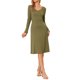 thumbnail image 1 of Vestido de punto acanalado INSPIRE CHIC para mujer, vestido de suéter midi de manga larga con cuello redondo, color verde oliva, 1 of 6