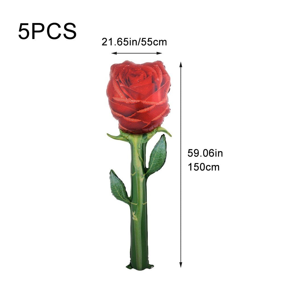Red Rose Balloons 5pcs Large Valentine's Day Balloons Rose Flower Shape Foil Balloons Mother's Day Decorations Balloons