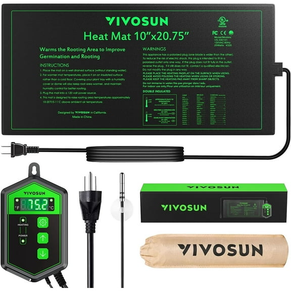 VIVOSUN 10"x20.75" Seedling Heat Mat and Digital Thermostat Combo Set MET Standard