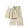 thumbnail image 4 of HAOTAGS Girls Outfit Sets,Pleated Tank & Wide-Leg Pants Set Sleeveless Ruffle Neck Top Soft Lightweight Casual 2-Piece Summer Outfit Khaki 3-4 T, 4 of 7
