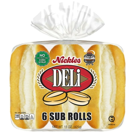 Nickles Bakery Deli Sub Buns 6-Inch, 6 Count, 15-Ounce.