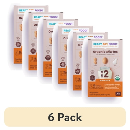 (6 pack) Ready, Set, Food! Organic Early Allergen Introduction Mix-Ins, 4+ Months, Stage 2 15 Day, Unflavored