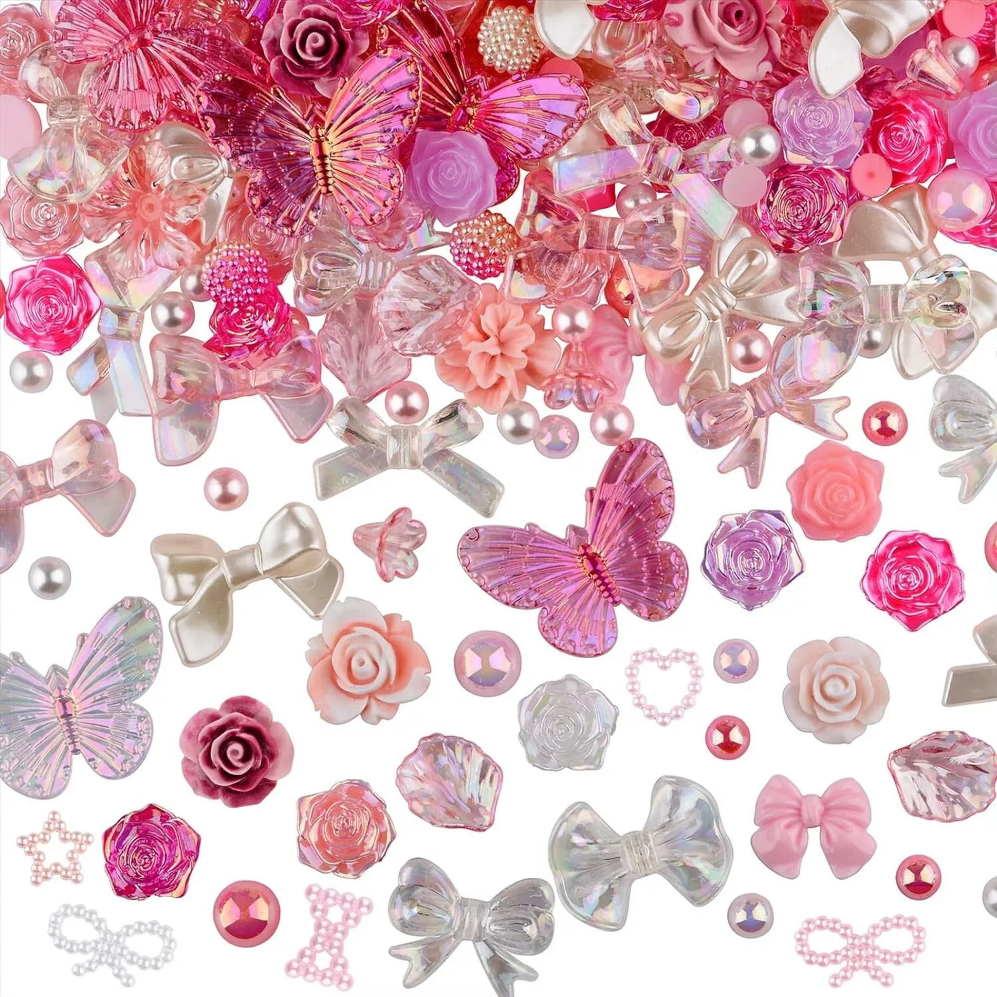 U8MO Resin Cabochons Butterfly Slime Charms Pink White Bulk Assorted Lot 350pcs