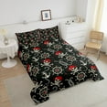 thumbnail image 4 of Erosebridal Pirate Skull Skeleton Bedding Sets Queen with Comforter, Nautical Rudder Duvet Insert, Black Red, Reversible 3pcs, 4 of 8