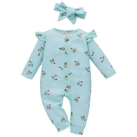 

Infant Baby Girl Flower Long Sleeve Jumpsuit Romper Headband Outfit