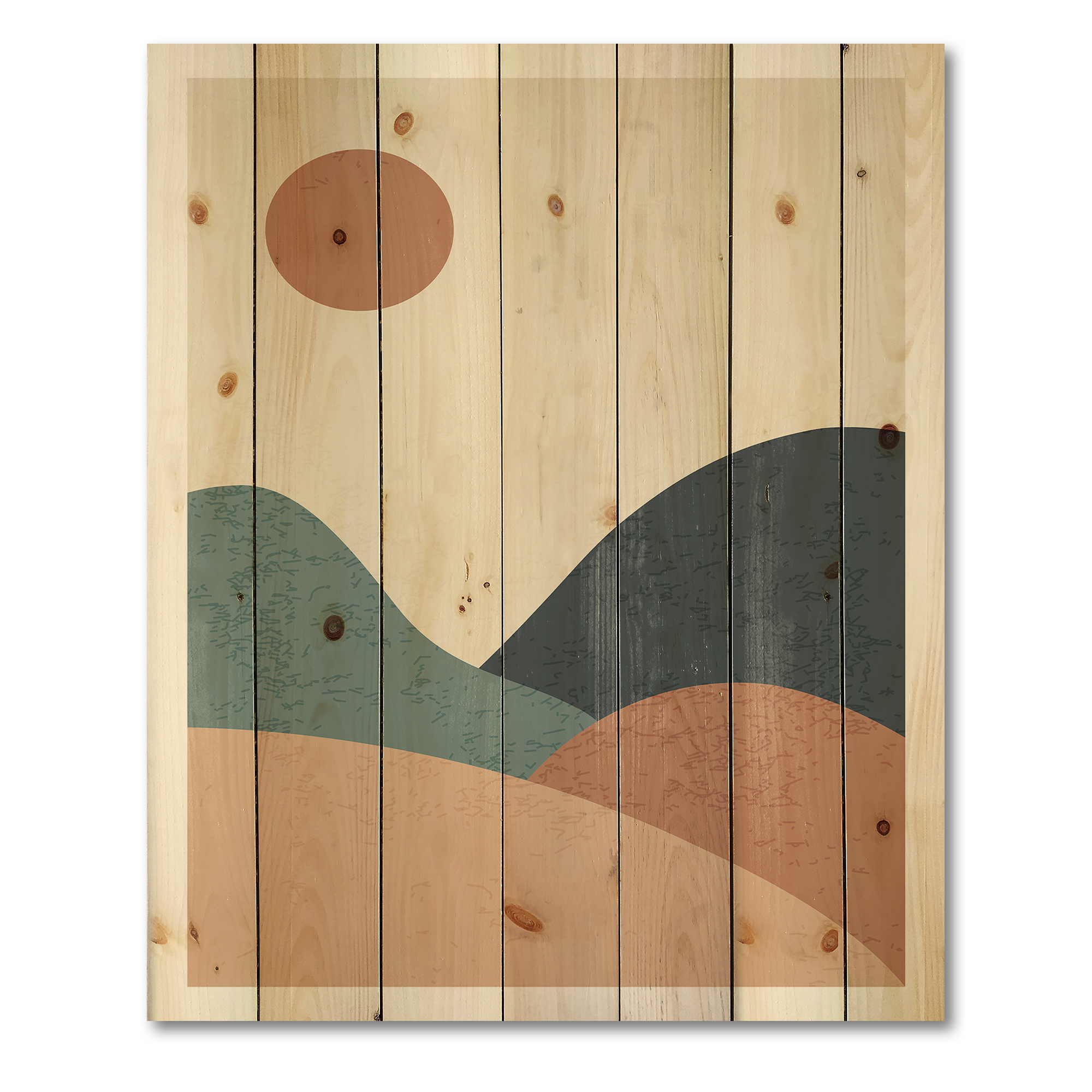 Designart 'Minimalist Vintage Landscape With Lake At Sunset' Modern Print on Natural Pine Wood