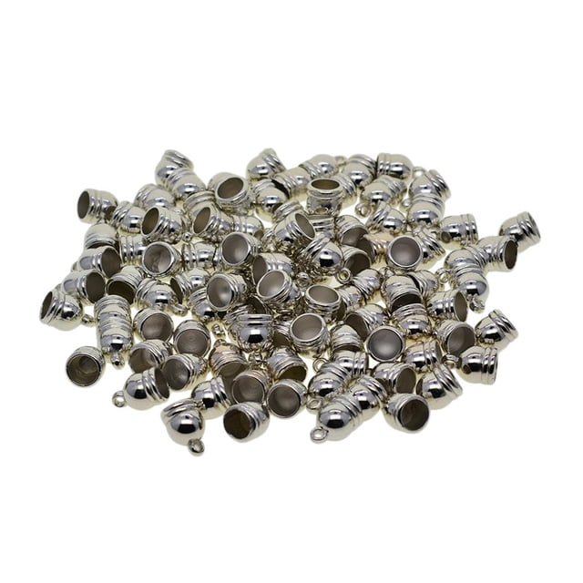 100Pcs Tapas de extremos de cordón de plástico Tapas de borla - Accesorios de joyería con hebilla de enlace de cordón de cuero para la fabricación de 6mm Soledad Media tapa de cuentas de campana redonda