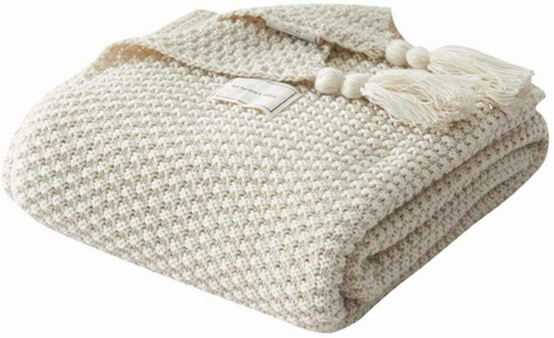 Couverture Tricotée Faite à la Main, Jeté à la Mode, pour Canapé, Lit et comme Couverture, polyester Coton, beige, 130x170cm
