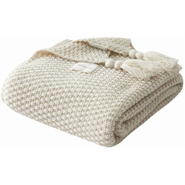 Couverture Tricotée Faite à la Main, Jeté à la Mode, pour Canapé, Lit et comme Couverture, polyester Coton, beige, 130x170cm
