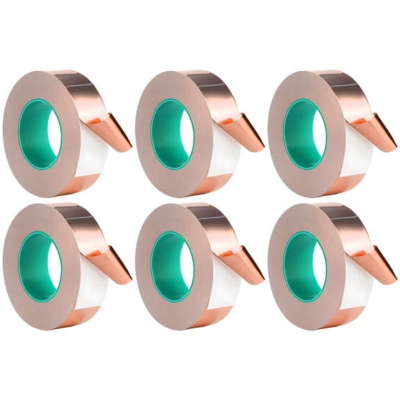 6 Rolls Copper Foil Tape, Double Sided Conductive Adhesive, 0.2 in x 65.6 ft / 5 mm x 20 m, for EMI Shielding, Electrical Repairs, Grounding, Soldering, Stained Glass, Crafts