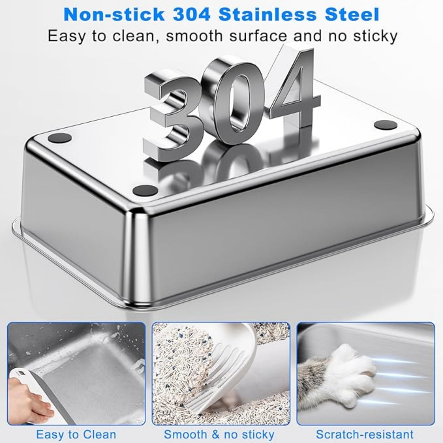 Non-stick Stainless Steel Litter Box, XL Side Opening Splash-Proof & Leak-Proof Seamless Seal, Large Capacity, Cat Litter Box with Lid for Multi-Cats, Large Cats, Easy-Clean & Durable (Gray)