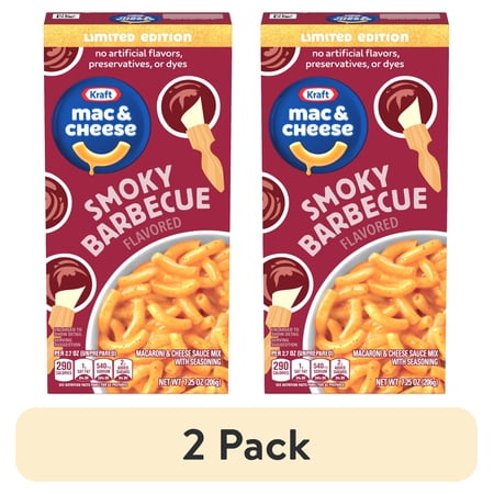 (2 pack) Kraft Mac and Cheese, 1 Box, for Easy Dinner or Dinner Sides, Smoky Barbecue Flavored, No Artificial Flavors, Preservatives or Dyes, 7.25 oz