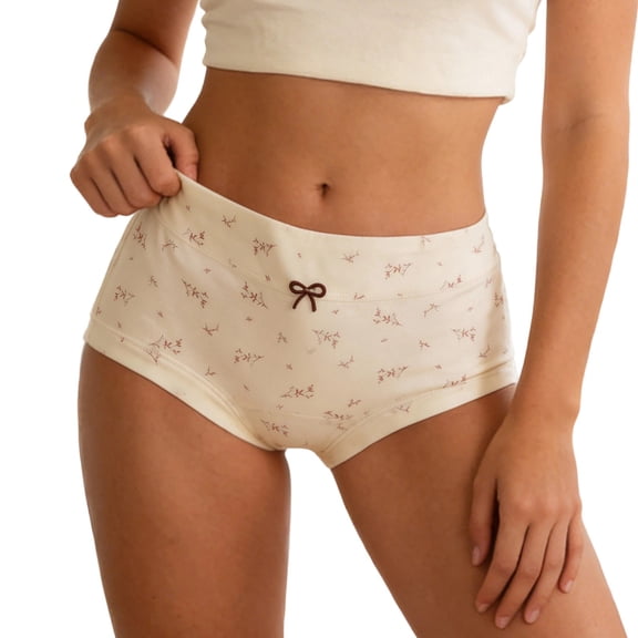 WEIWEN Seamless Underwear for Women Soft Breathable Bowknot Ribbed High Waist Cotton Crotch Panties Lifting Full Coverage Briefs Women's Underwear #06-Beige, M