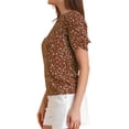 thumbnail image 5 of INSPIRE CHIC Women's Shirred Tops Crew Neck Short Sleeve Keyhole Back Floral Blouse XL Brown, 5 of 8