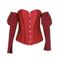thumbnail image 6 of TrendVibe365 Halloween Corset Bustier Top for Women Plus Size Satin Boned Overbust Corset Solid Bustier Underbust Lingerie Long Sleeve Bodysuit Tops Tied Bodyshaper Top for Renaissance Dress, 6 of 6