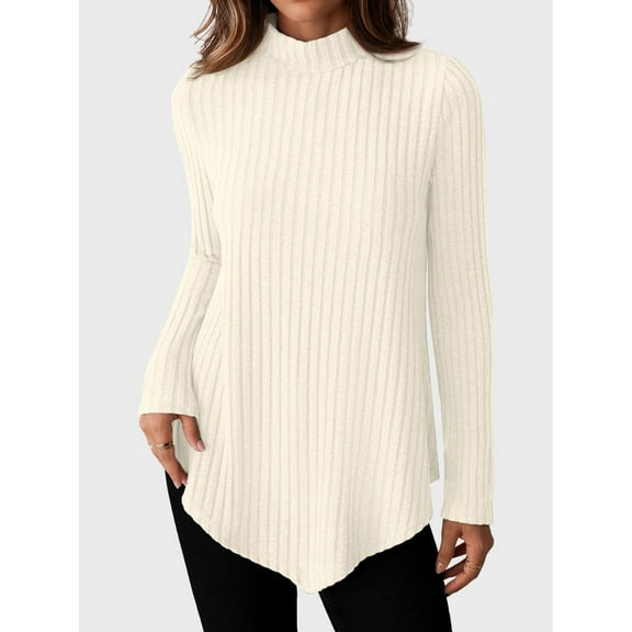 Karight Womens Fall Tunic Tops Long Sleeve Shirts for Women Turtleneck Lightweight Sweaters Asymmetrical Hem Tops
