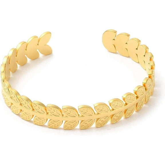 1Pcs 304 Stainless Steel Leaf Open Cuff Bangles Bracelets Ornament Real 18K Gold Plated Bracelets