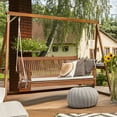 thumbnail image 3 of Costway 2-Person Hanging Porch Swing Wood Bench with Cushion Curved Back Outdoor Natural, 3 of 10