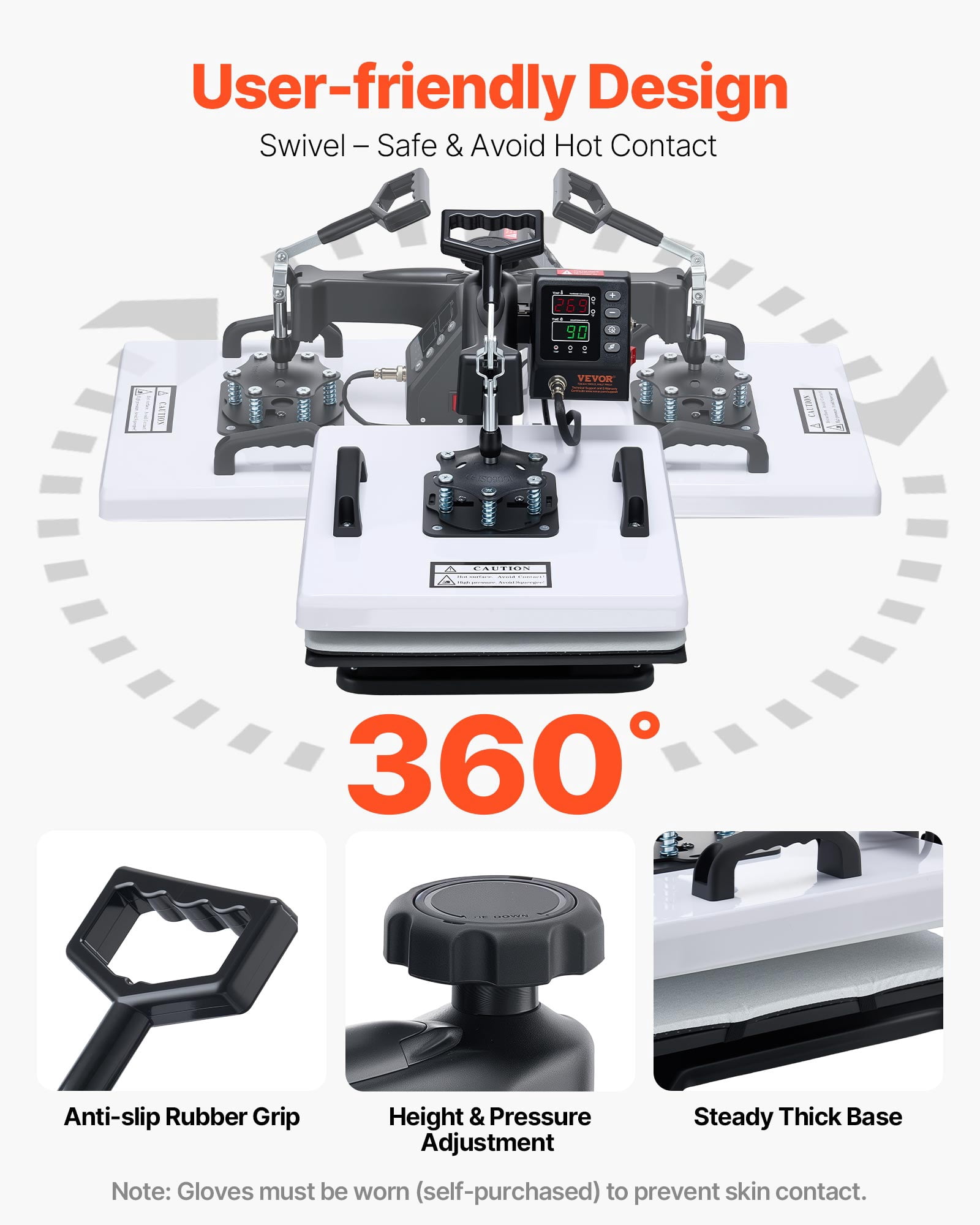 VEVOR Heat Press Machine, 15 x 15 in, 2-in-1 Multifunction, 360° Swing Away, 1200W Double Tube Fast and Even Heating, Digital Precise Control, Sublimation Press Machine for T-Shirts, Hats, Caps