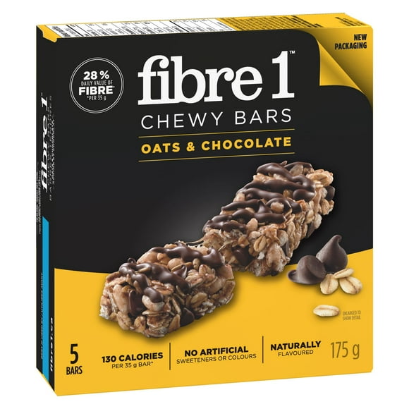 Fibre 1 Oats & Chocolate Chewy Bars, 5 bars, 175 g