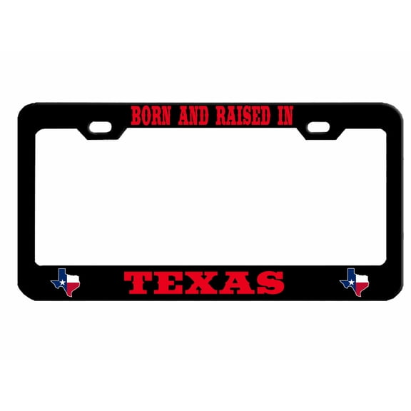 Born and Raised in Texas Heavy Duty Metal License Plate Frame Personalise/Car Accessories Car Tag Holder Cover (blk/red)
