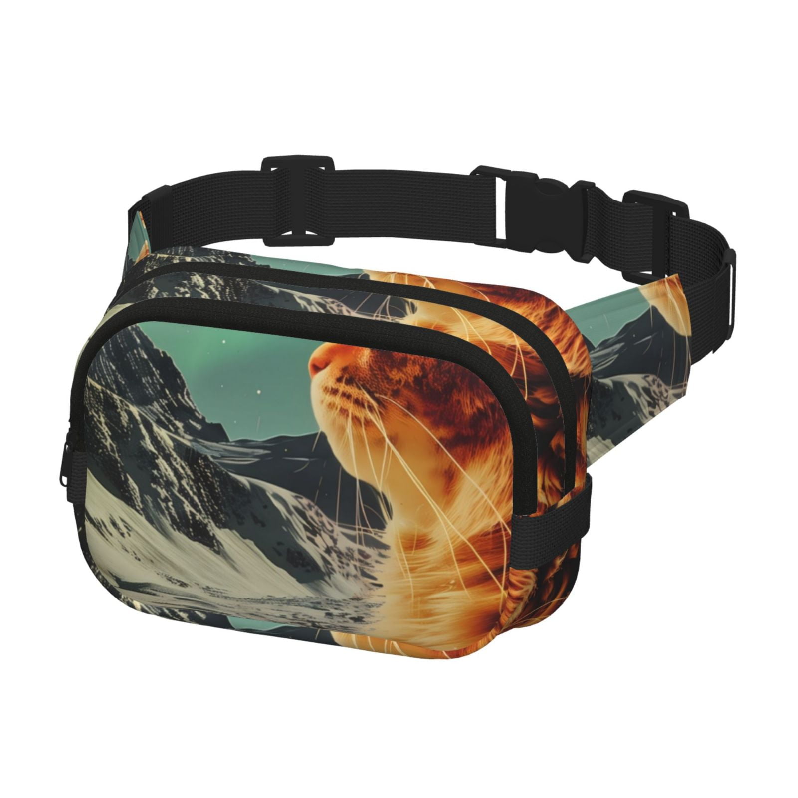 Picia Space Adventurer Cat Print Square Double-Layer Waist Bag Mini Adjustable Waist Belt Bag Exercise Running Travel Hiking