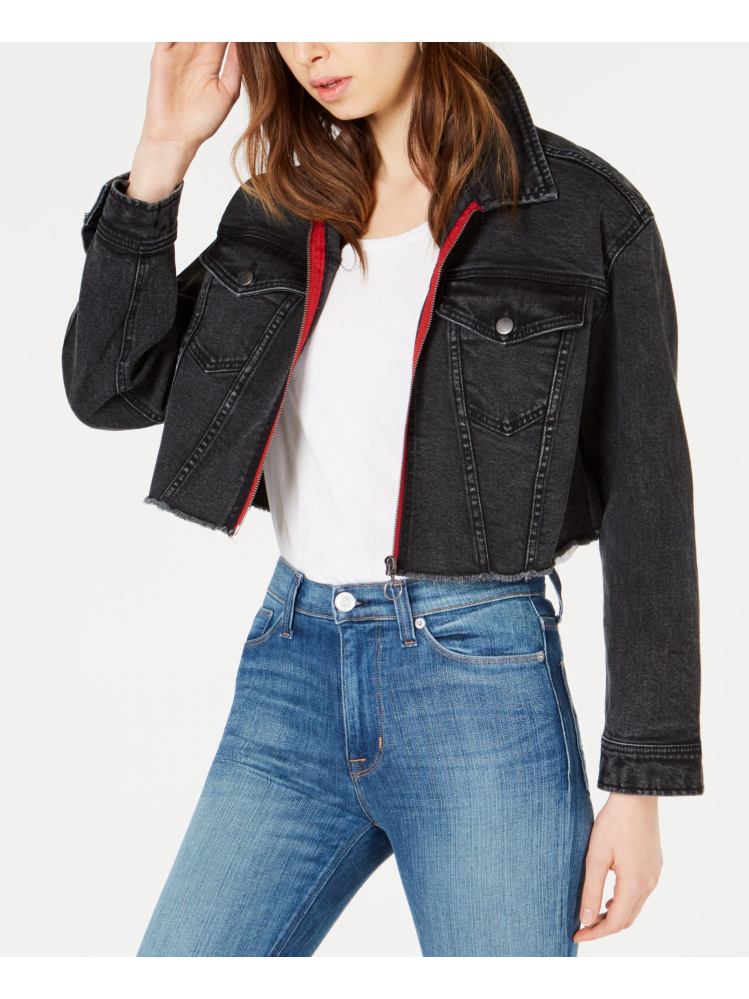 Black Oversized Cropped Denim Jacket XS 