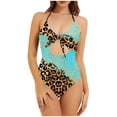 thumbnail image 2 of Nrmvnmi Women Two Piece High Neck Bikini Set Leopard Print Cutout Swimsuit Criss Cross Bandage Bathing Suit with Bottom Mothers Day Gifts, 2 of 5