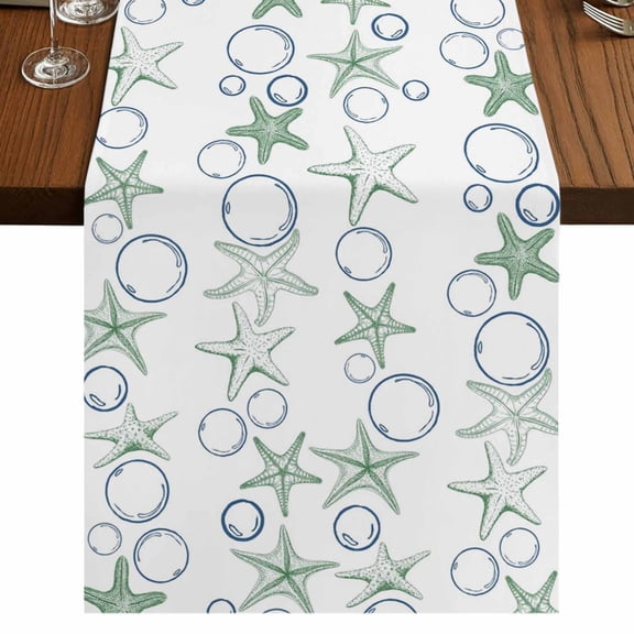 Table Runners 72 Inches Long Dress Scarves, Sage Green Coastal Farmhouse Kitchen/Dining Table Runner, Coffee Tablerunners, Starfish Nautical Ocean Sea Wooden 13x72 Inch