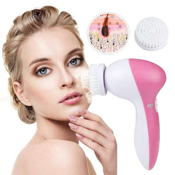 iMounTEK 5-in-1 Electric Facial Cleansing Brush Set Waterproof Face Spin Cleaning Brush with 5 Brush Heads Deep Cleansing Body Facial Brush Set for Gentle Exfoliating Removing Blackhead and Massaging