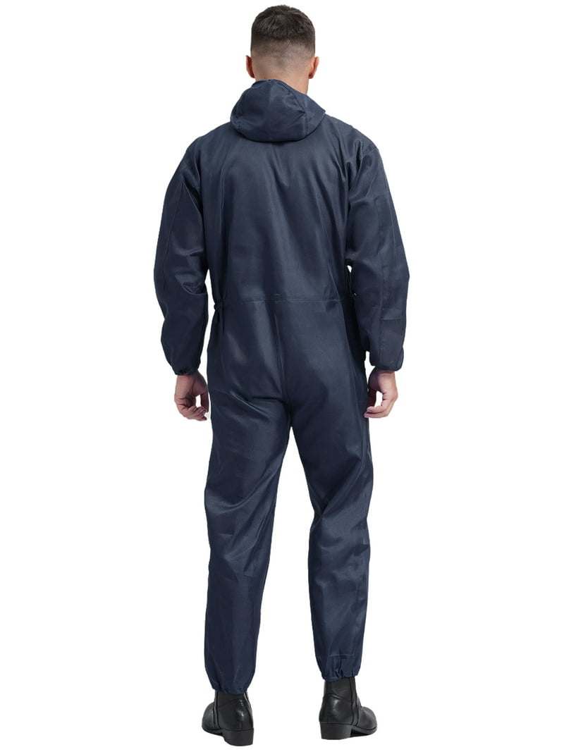 iiniim Men Long Sleeve Hooded Dustproof Mechanic Uniform Workshop
