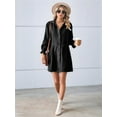 thumbnail image 5 of Women'S Button Down Denim Shirt Dress Lantern Long Sleeve Tiered Baydoll Jean Mini Dress Black Grey S, 5 of 9
