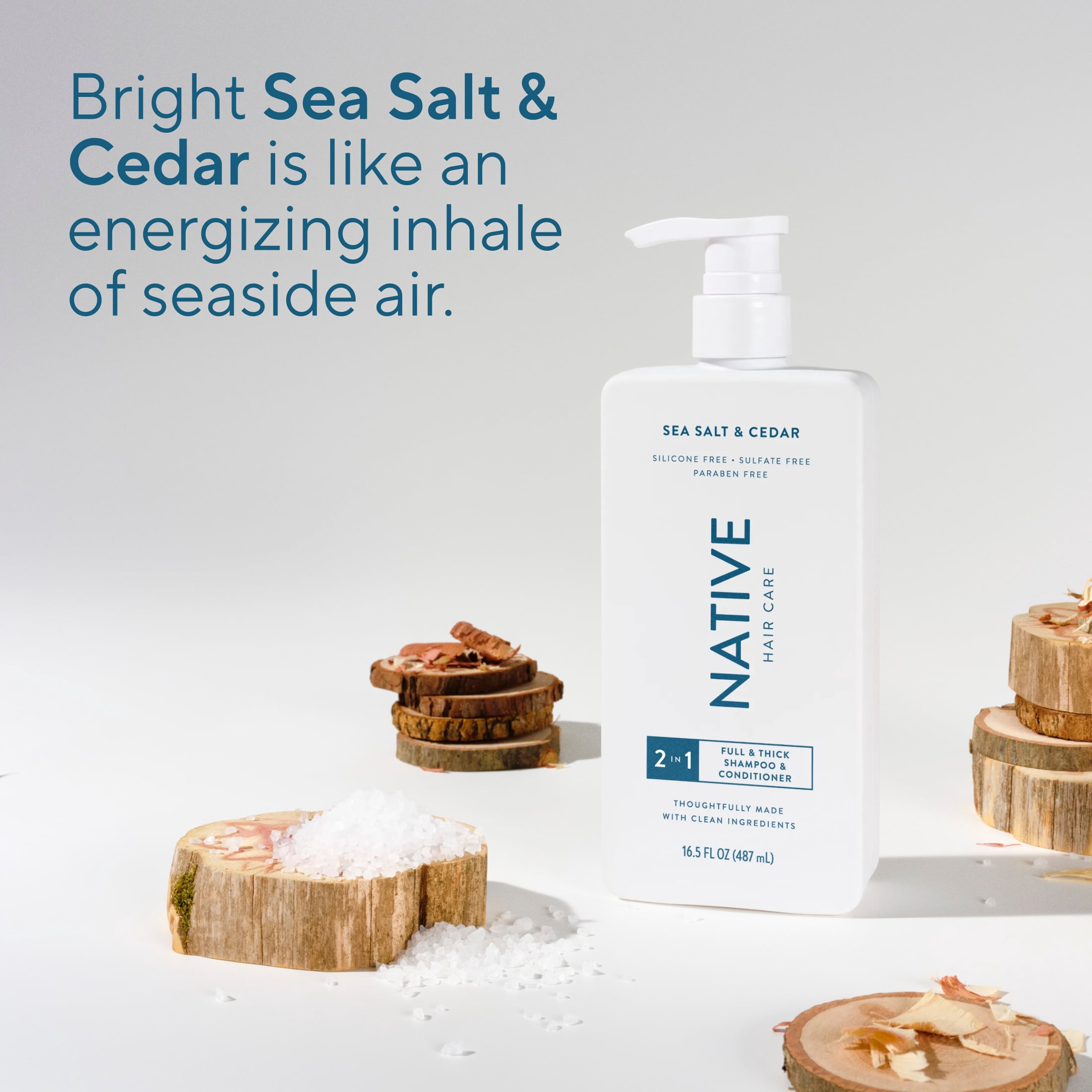 Native Full & Thick 2 in 1 Men's Shampoo and Conditioner, Sea Salt & Cedar, 16.5 fl oz