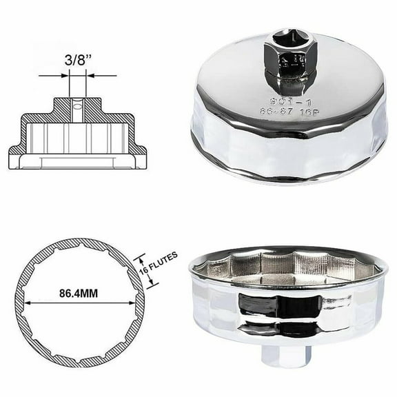 Steel Oil Filter Wrench 86mm 16Flutes Remover Cap Tool for BMW & Volvop
