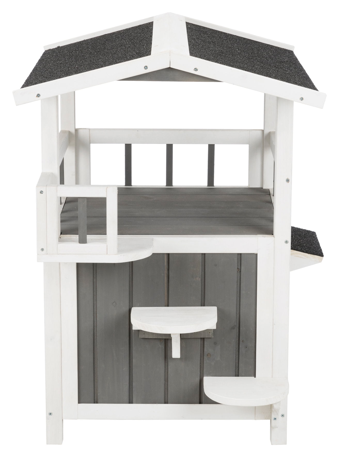 TRIXIE natura 2-Story Raised Floor Small Indoor-Outdoor Cat House with Shaded Balcony, Gray