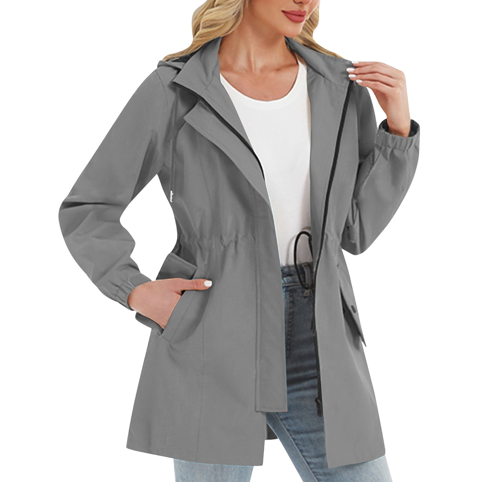 Kinrui Rain Jacket Women Waterproof Long Raincoat Hood Lightweight