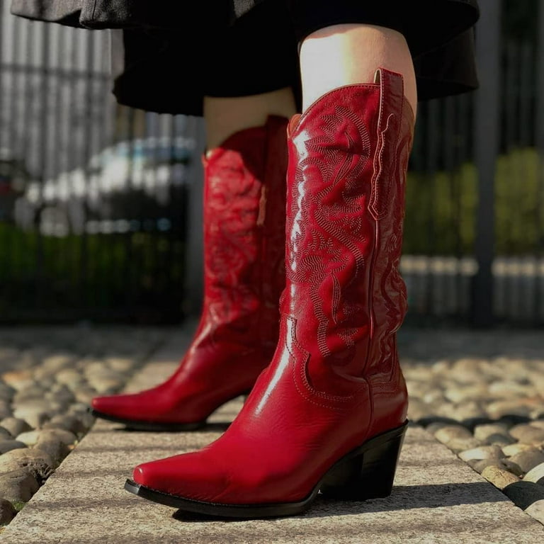 Erocalli Women's Western Cowgirl Boots Block Heel Vintage Retro