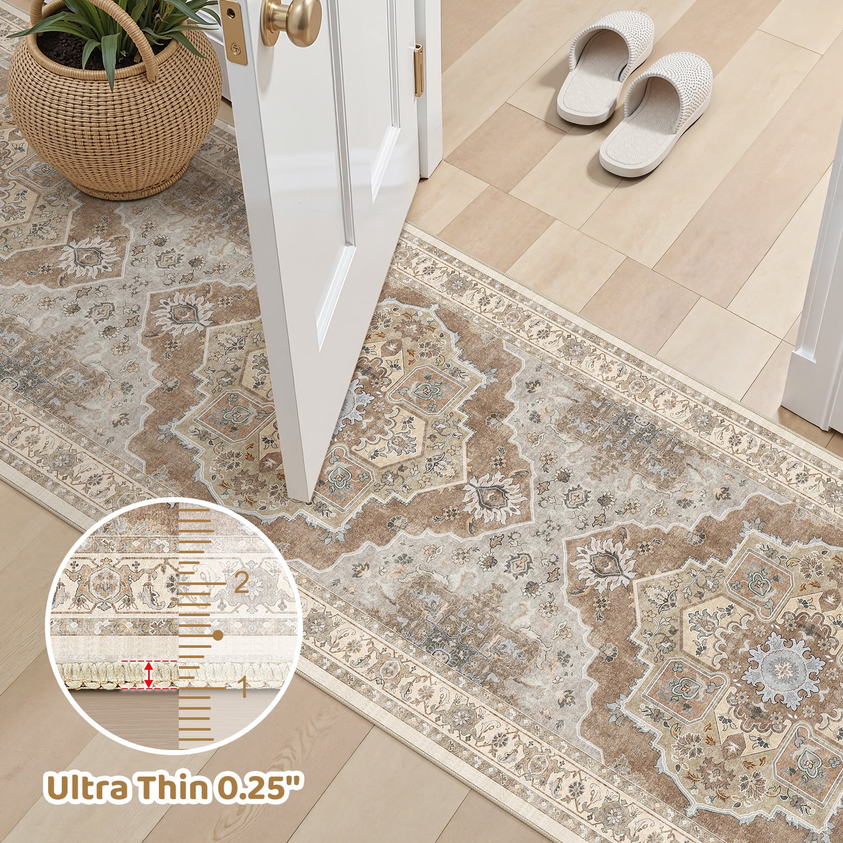 Toyoso 2x8 Runner Rug Vintage Medallion Washable Rug Cream Grey Low Pile Non Slip For Kitchen Hallway Laundry Room Entryway Home Decor Carpet