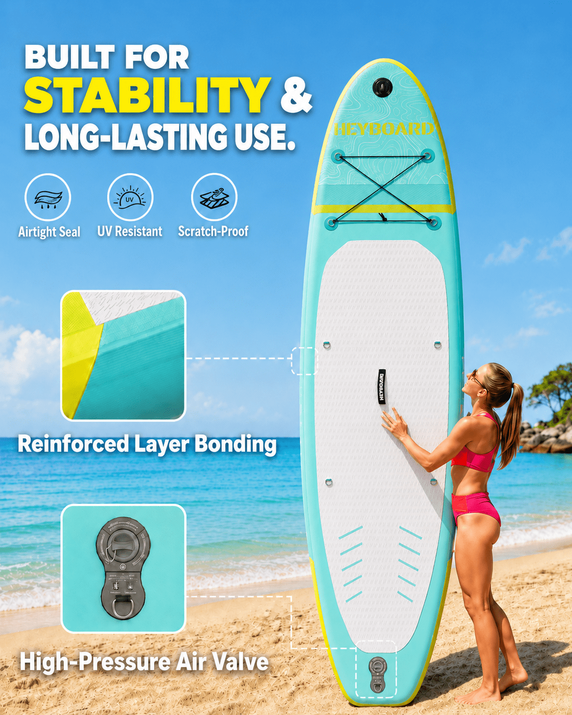 10'6" Inflatable Stand Up Paddle Board for Adults, Non-Slip EVA, Camera Mount, Mint Green