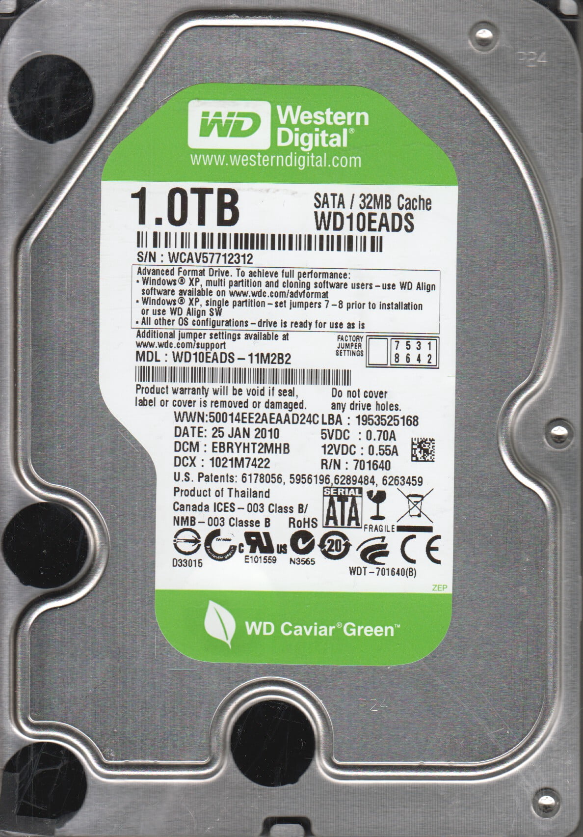 WD10EADS-11M2B2, DCM EBRYHT2MHB, Western Digital 1TB SATA 3.5 Hard ...