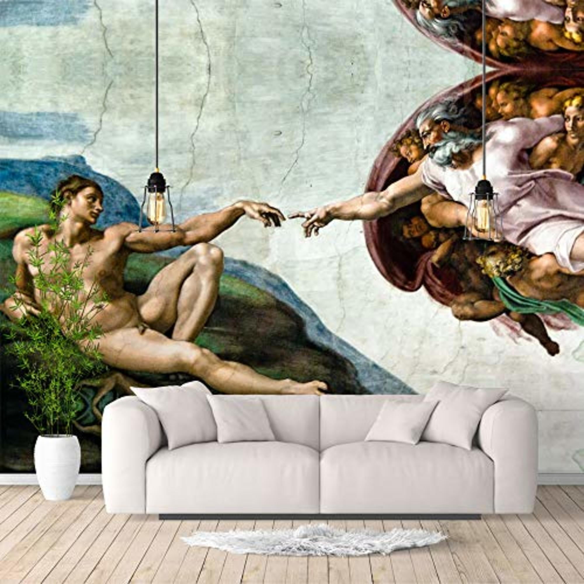 IDEA4WALL 4pcs Creation of Adam by Michelangelo Wallpaper Removable Wall  Murals for Home Decoration - 66x96 inches 
