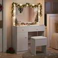 thumbnail image 2 of Haewon 32" Vanity Desk with Large Mirror, LED Lights, AC Outlet, USB Ports, Make up Vanity Desk with Mirror and Lights andDrawer & Storage Cabinet, Vanity Set with Cushioned Stool, 2 of 9