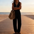 thumbnail image 4 of ClodeEU Women's V Neck Sleeveless Drawstring Waist Wide Leg Jumpsuit, Casual Loose Romper with Pockets Black,Women's Plus L, 4 of 6