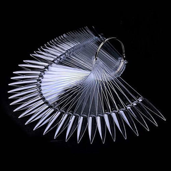 Aliotech 2 juegos de 100 puntas en forma de abanico, puntas de plástico para decoración de uñas, tablero de esmalte, varillas de práctica con soporte de anillo dividido de metal (transparente)