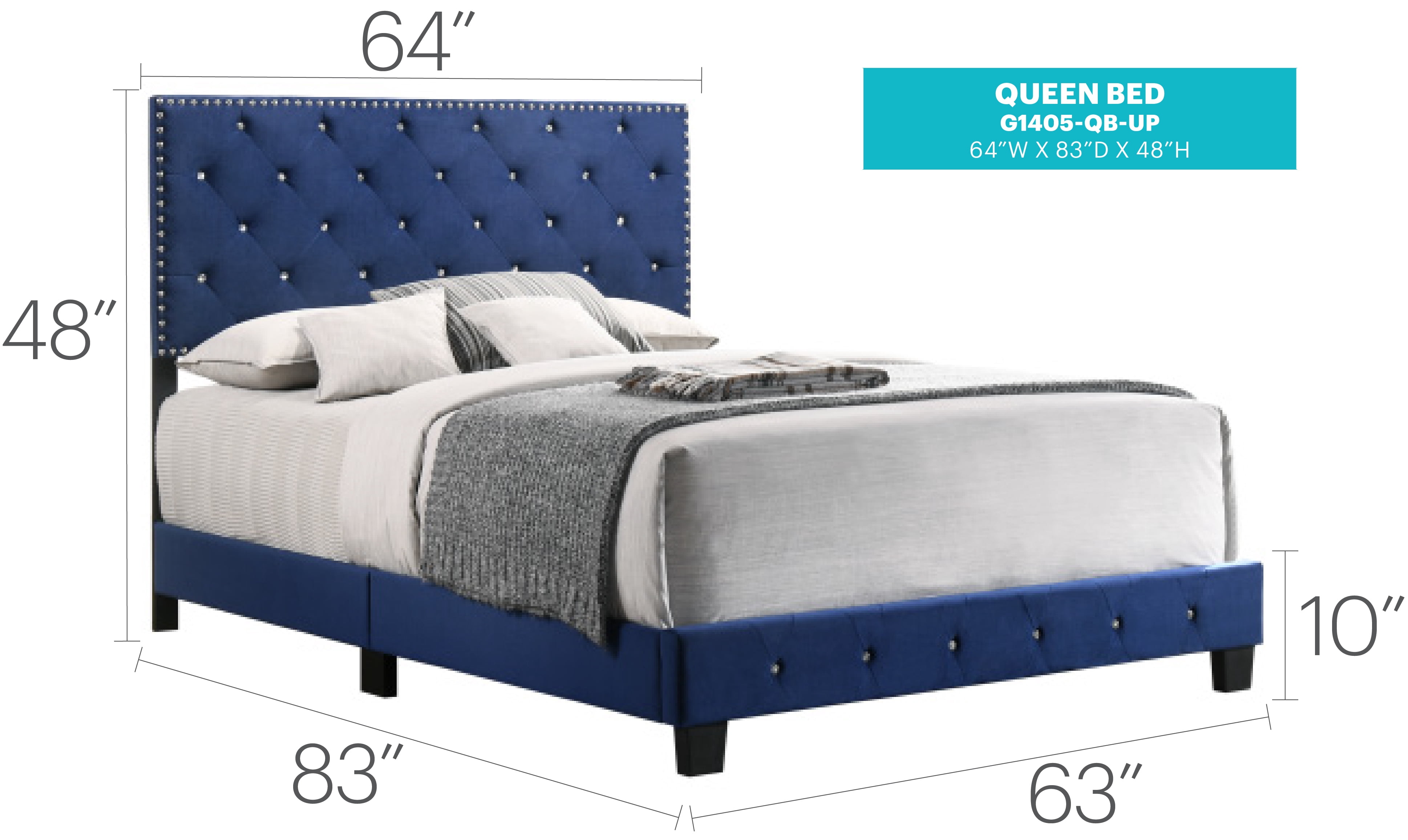 Glory Furniture Suffolk Full Bed in Navy Blue Color