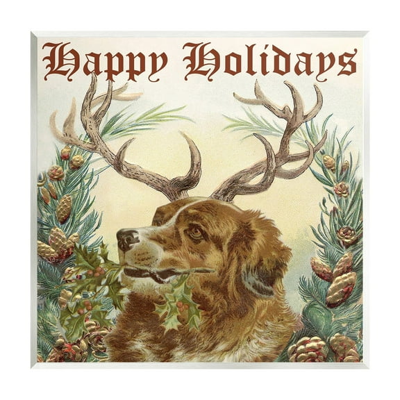 Stupell Industries Dog Wearing Antlers Seasonal Holiday Botanicals Graphic Art Unframed Art Print Wall Art, Design by Alicia Longley