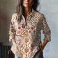 thumbnail image 2 of Cqxid525 Ladies Tops And Blouses Women's Retro Floral Art Print Casual Long Sleeve Comfortable Cotton Shirt Beige M Casual Tops, 2 of 4